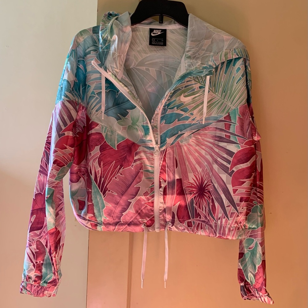 Nike crop zip hood Hawaiian tropical windbreaker small